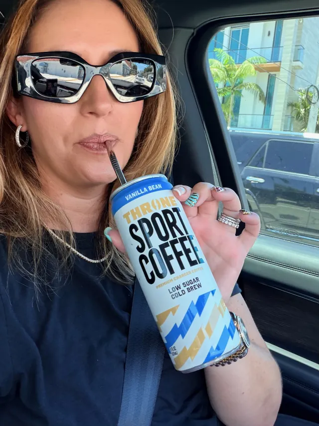 Joey Pedone drinking a THRONE Sport Coffee Vanilla Bean low-sugar cold brew